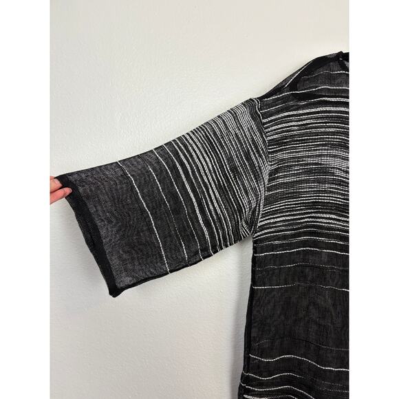 Eileen Fisher Black Illusion Organic Linen Mesh Bateau Neck Top Small - Picture 5 of 6